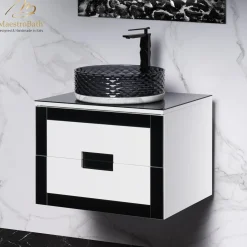 MaestroBath Petalo Luxury Bathroom Vanity, Black and White, 24, Wood, VAN-PTL24-BLW