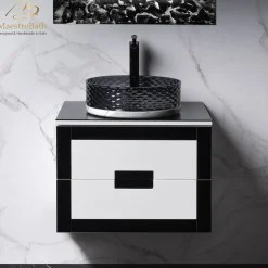 MaestroBath Petalo Luxury Bathroom Vanity, Black and White, 24, Wood, VAN-PTL24-BLW