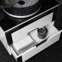 MaestroBath Petalo Luxury Bathroom Vanity, Black and White, 24, Wood, VAN-PTL24-BLW