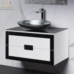 MaestroBath Petalo Luxury Bathroom Vanity, Black and White, 32, Wood, VAN-PTL32-BLW