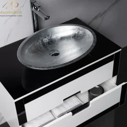 MaestroBath Petalo Luxury Bathroom Vanity, Black and White, 32, Wood, VAN-PTL32-BLW