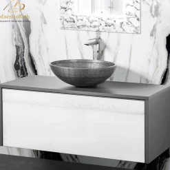 MaestroBath Splendore Modern 40" Single Bathroom Vanity, Wood and Murano Crystals, Gray, Grey and White, VAN-SPL40-GRW