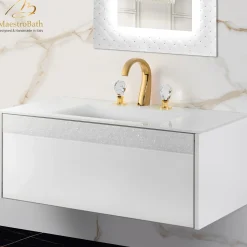 MaestroBath Splendore Modern 40" Single Bathroom Vanity, Wood and Murano Crystals, White, VAN-SPL40-WHW