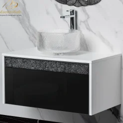 MaestroBath Splendore Modern Single Bathroom Vanity 32", Durable Wood and Murano Crystals, White and Black, VAN-SPL32-WHB