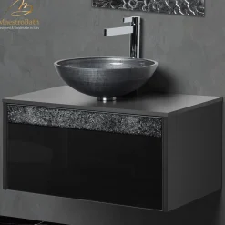 MaestroBath Splendore Modern Single Bathroom Vanity 32", Durable Wood and Murano Crystals, Black, Grey and Black, VAN-SPL32-GRB