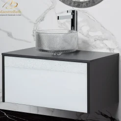 MaestroBath Splendore Modern Single Bathroom Vanity 32", Durable Wood and Murano Crystals, Gray, Grey and White, VAN-SPL32-GRW