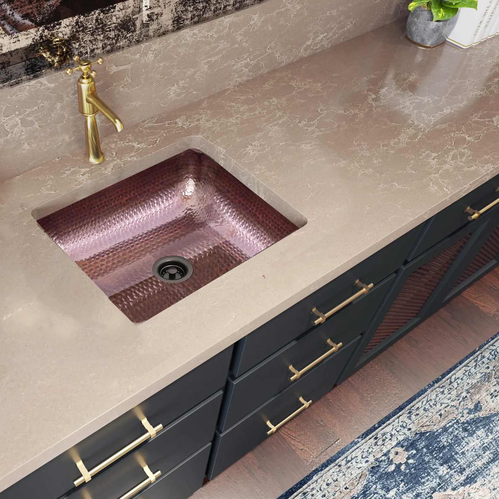 Nantucket Sinks Brightwork Home 17" Rectangle Copper Bar/Prep Sink with Accessories, 16 Gauge, REHC-2.5