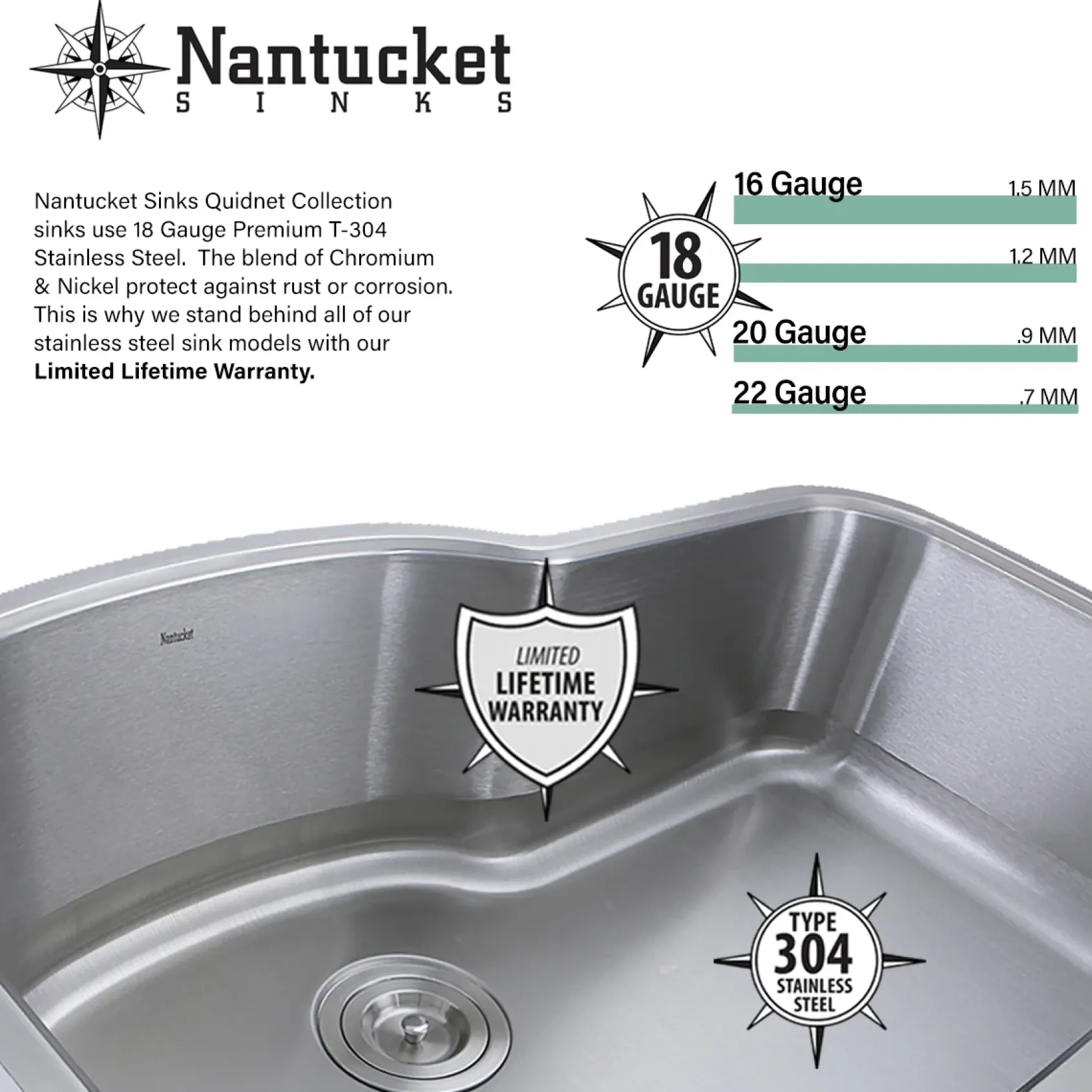 Nantucket Sinks Brightwork Home 17" Stainless Steel Bar Sink, SQRS-7