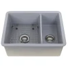 Nantucket Sinks Island 24" Dual Mount Fireclay Kitchen Sink with Accessories, 67/33 Double Bowl, Matte Grey, ISFC24x18GR-DB2