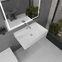 Nantucket Sinks Newport 28" x 18" Rectangle Wallmount Fireclay Bathroom Sink with Accessories, White, NS-NPCS28W