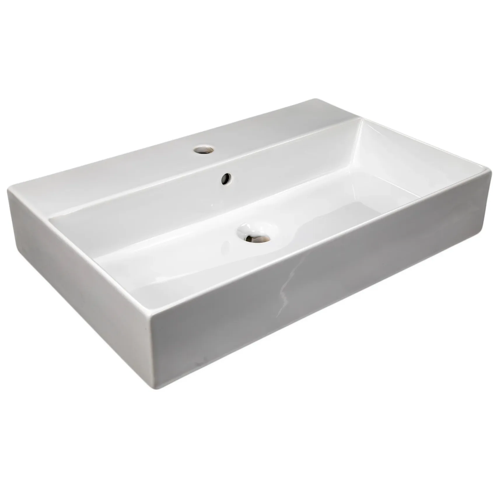Nantucket Sinks Newport 28" x 18" Rectangle Wallmount Fireclay Bathroom Sink with Accessories, White, NS-NPCS28W