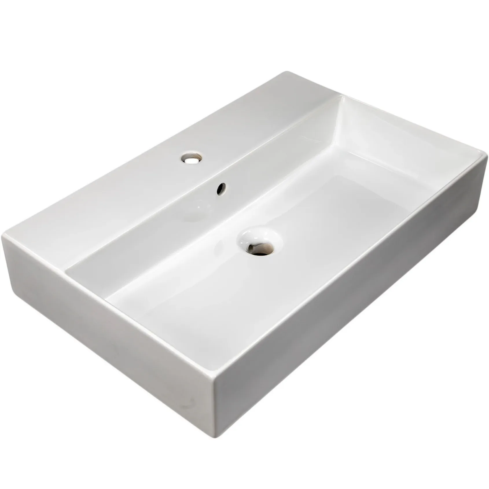 Nantucket Sinks Newport 28" x 18" Rectangle Wallmount Fireclay Bathroom Sink with Accessories, White, NS-NPCS28W