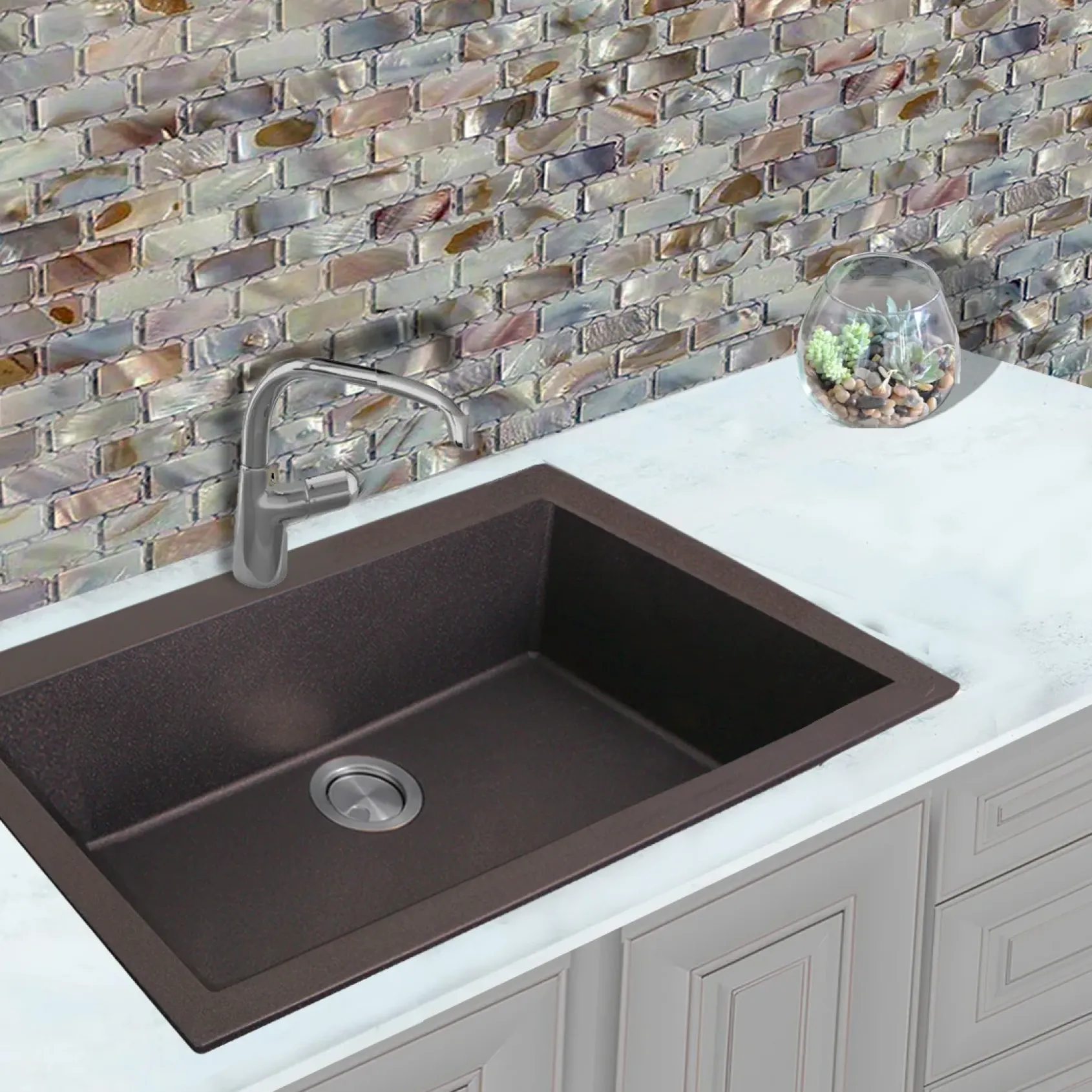 Nantucket Sinks Plymouth 33" Granite Composite Kitchen Sink, Brown, PR3322-DM-BR