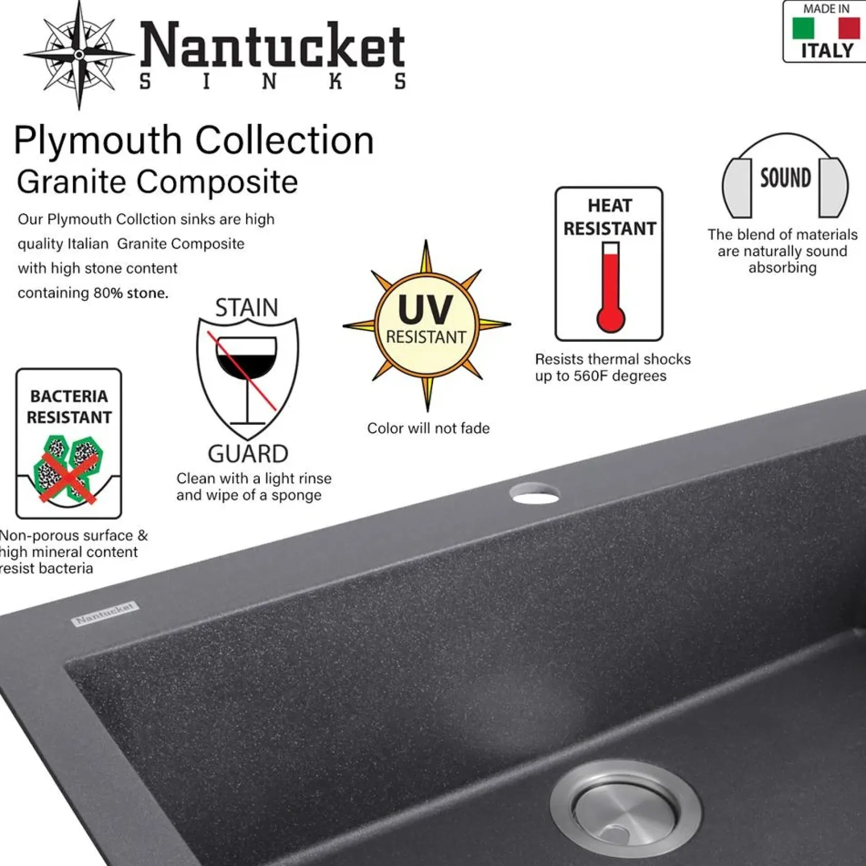 Nantucket Sinks Plymouth 33" Granite Composite Kitchen Sink, Sand, PR3320-S-UM