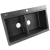 Nantucket Sinks Plymouth 34" Granite Composite Kitchen Sink, 50/50 Double Bowl, Black, PR3420PS-BL