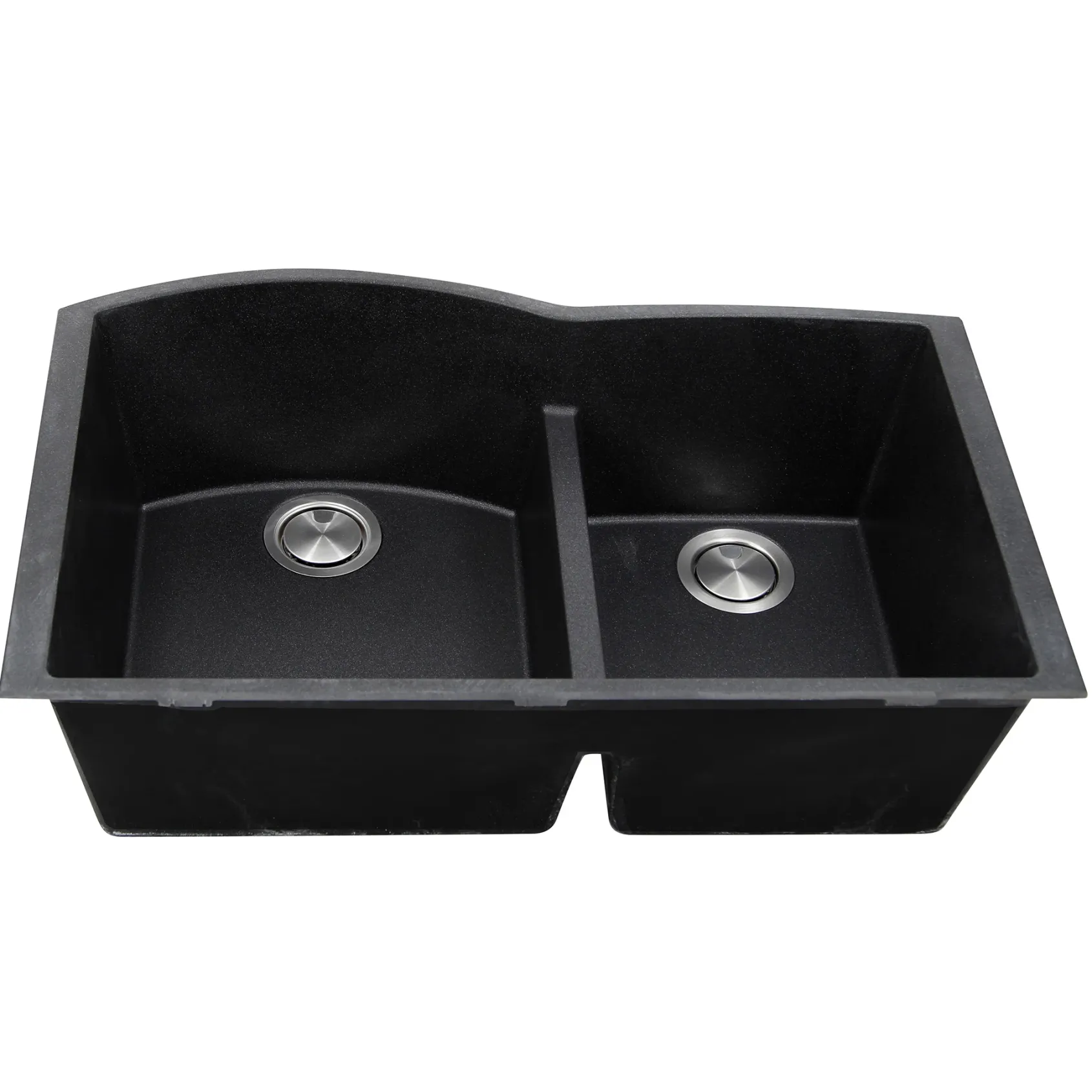 Nantucket Sinks Plymouth 33" Granite Composite Kitchen Sink, 60/40 Double Bowl, Black, PR6040-BL-UM