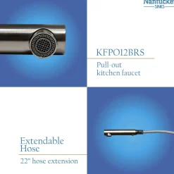 Nantucket Sinks Premium Kitchen 1.8 GPM Lever Stainless Steel Kitchen Faucet, Lever, KFPO12BRS