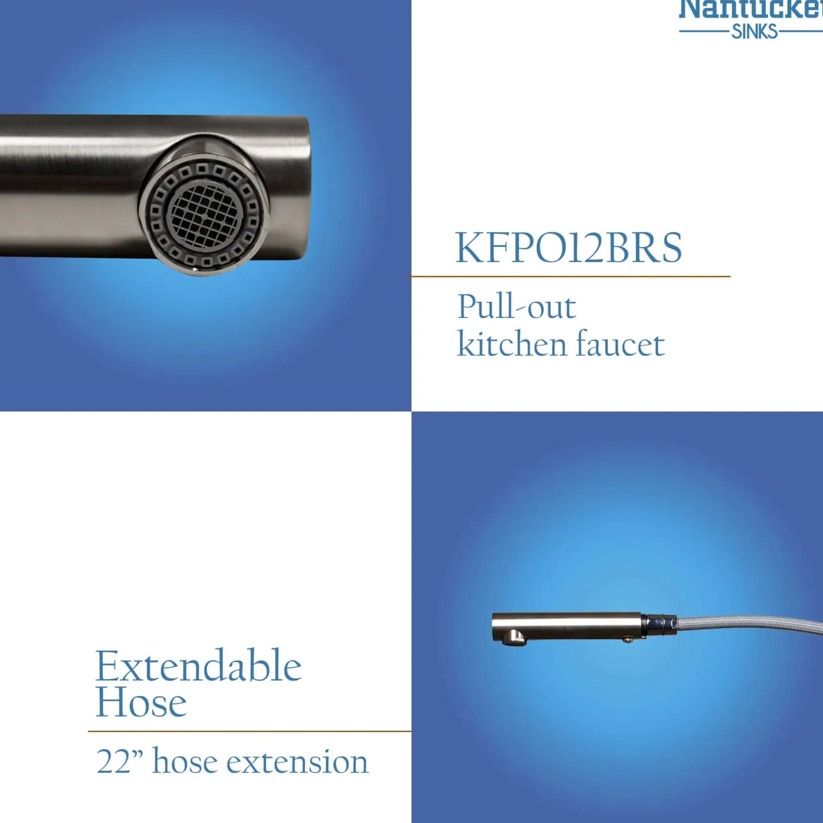 Nantucket Sinks Premium Kitchen 1.8 GPM Lever Stainless Steel Kitchen Faucet, Lever, KFPO12BRS