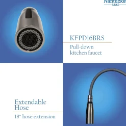 Nantucket Sinks Premium Kitchen 1.75 GPM Lever Stainless Steel Kitchen Faucet, Lever, KFPD16BRS