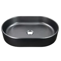 Nantucket Sinks Regatta 23.75" x 15.75" Oval Fireclay Bathroom Vessel Sink with Accessories, Matte Black, RC5022MB
