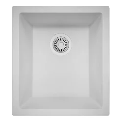 Nantucket Sinks Rockport 15" Rectangle Granite Composite Bar/Kitchen Sink with Accessories, White, PR1815-W