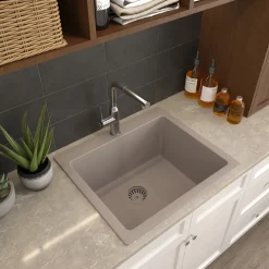 Nantucket Sinks Rockport 25" Dual Mount Granite Composite Laundry Sink, Truffle, PR2522-DM-TR