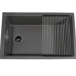 Nantucket Sinks Rockport 30" Dual Mount Granite Composite Workstation Kitchen Sink with Accessories, Titanium, PR3019PS-TI