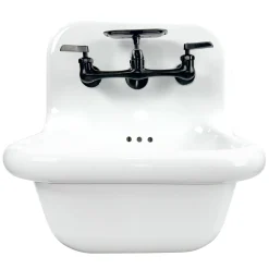 Nantucket Sinks Victorian 16.5" x 16.5" Irregular Wallmount Fireclay Bathroom Sink with Faucet and Accessories, White/Matte Black, NS-VC16-WW-MBFCT