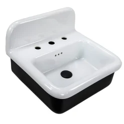 Nantucket Sinks Victorian 19.5" x 17.75" Irregular Wallmount Fireclay Bathroom Sink with Accessories, White/Black, NS-VCDM20-BLKW