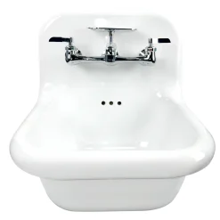 Nantucket Sinks Victorian 16.5" x 16.5" Irregular Wallmount Fireclay Bathroom Sink with Faucet and Accessories, NS-VC16-WW-CPFCT
