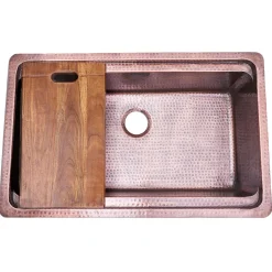 Nantucket Sinks Brightwork Home 32" Dual Mount Copper Workstation Kitchen Sink with Accessories, 16 Gauge, KCH-PS-3220
