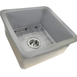 Nantucket Sinks Cape 18" Dual Mount Fireclay Kitchen Sink with Accessories, Matte Grey, Wellfleet-1818GR
