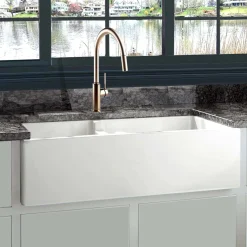 Nantucket Sinks Cape 36" Fireclay Farmhouse Sink, 60/40 Double Bowl, White, Hyannis-36-DBL