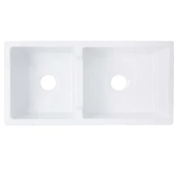 Nantucket Sinks Cape 36" Fireclay Farmhouse Sink, 60/40 Double Bowl, White, Hyannis-36-DBL