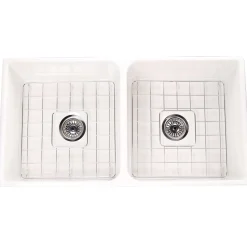 Nantucket Sinks Cape 36" Fireclay Farmhouse Sink with Accessories, White, T-FCFS36-DBL