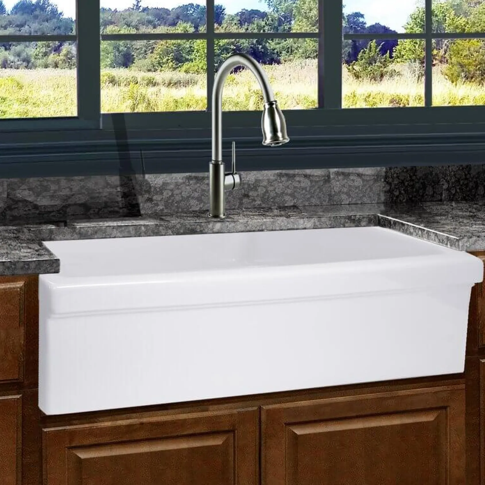 Nantucket Sinks Cape 36" Fireclay Farmhouse Sink, White, Yarmouth-36W