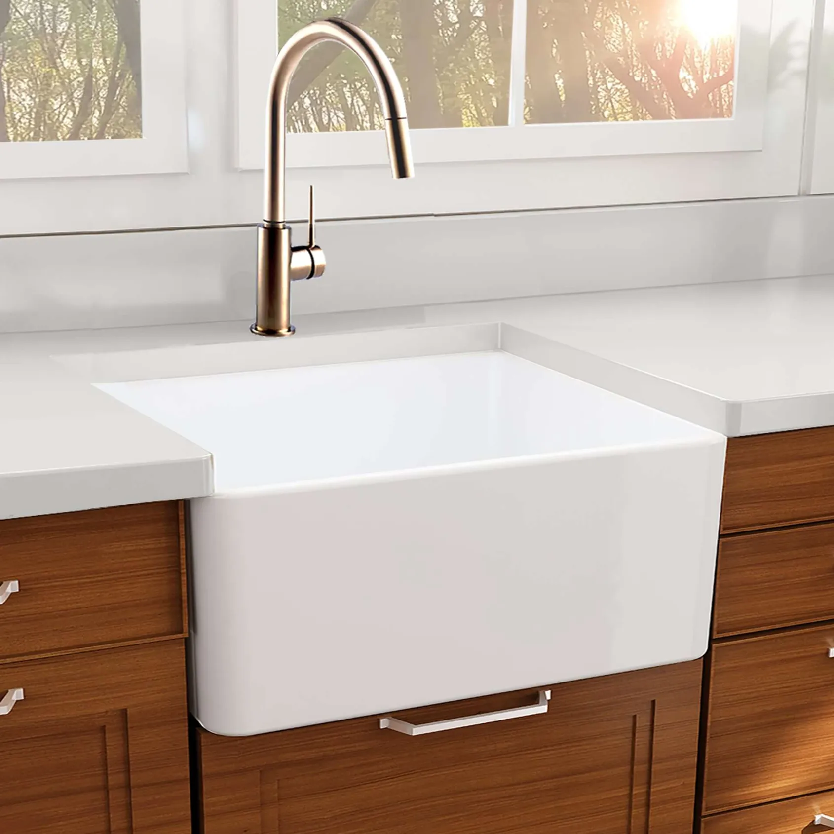 Nantucket Sinks Cape 27" Fireclay Farmhouse Sink, White, T-FCFS27