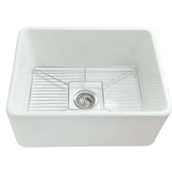 Nantucket Sinks Cape 23" Fireclay Farmhouse Sink with Accessories, White, P-FCS23