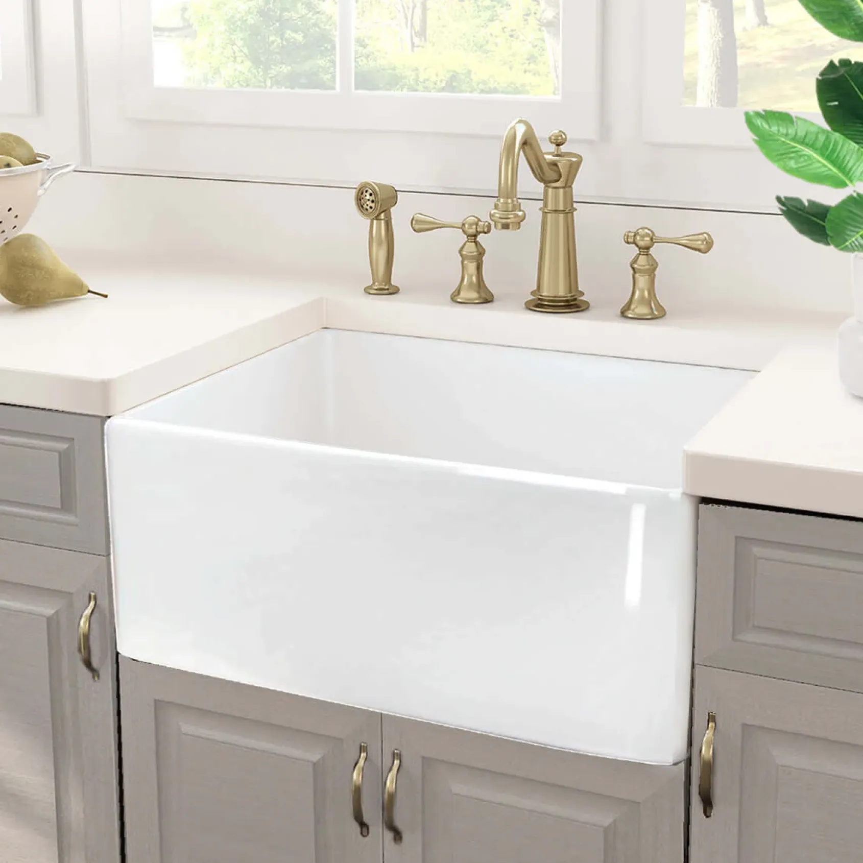 Nantucket Sinks Cape 23" Fireclay Farmhouse Sink with Accessories, White, P-FCS23