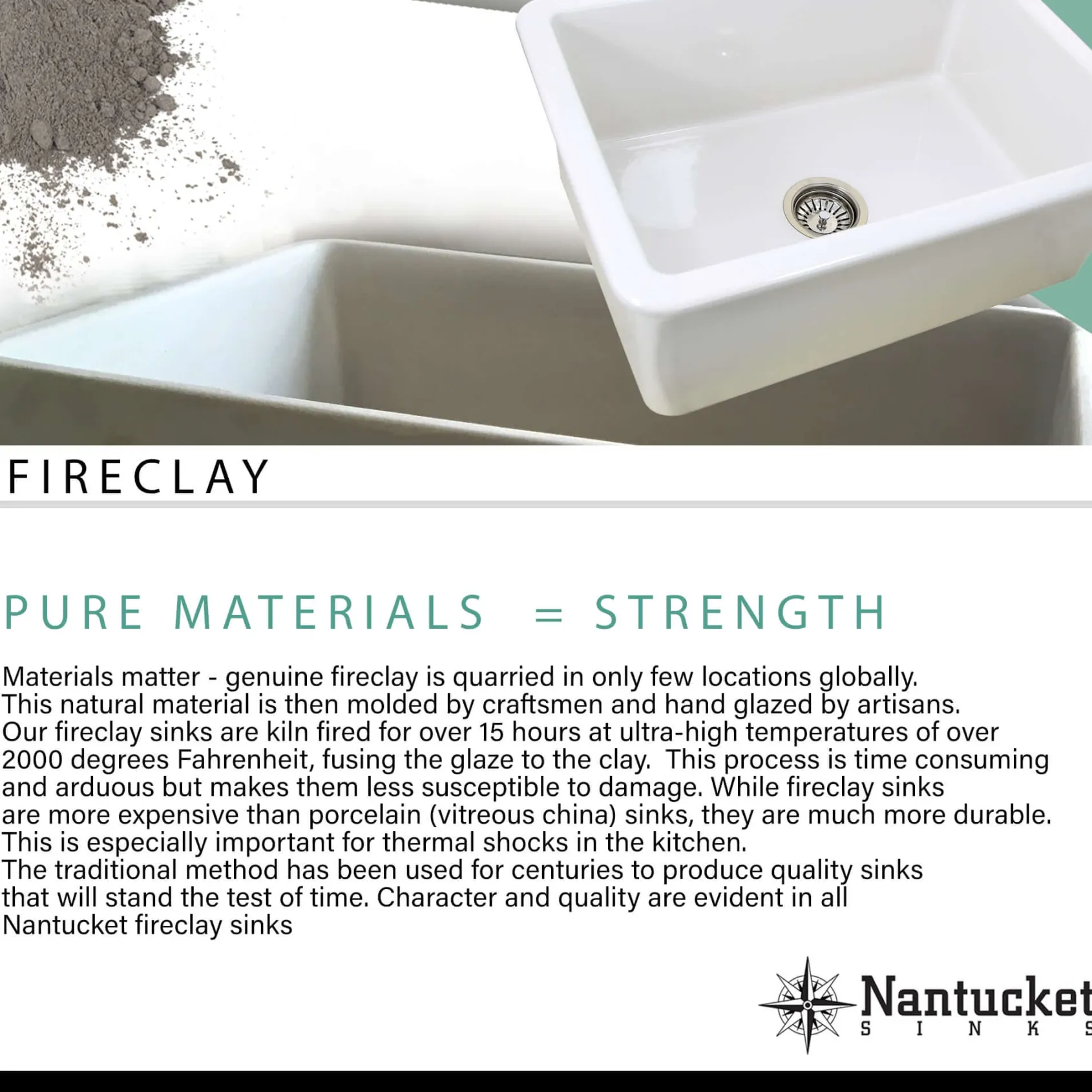 Nantucket Sinks Cape 30" Fireclay Farmhouse Sink, White, WHFCDL30
