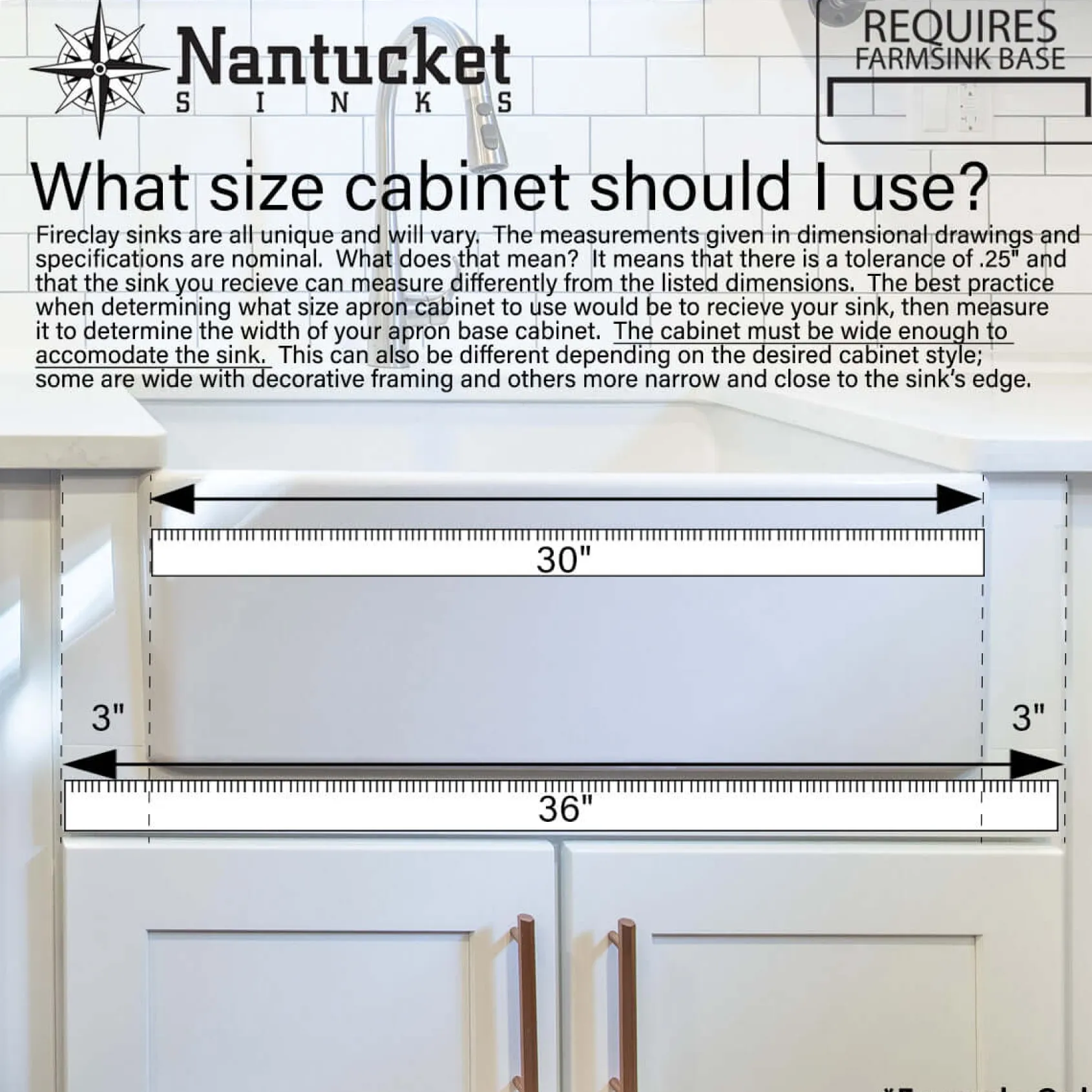 Nantucket Sinks Cape 30" Fireclay Farmhouse Sink, White, WHFCDL30