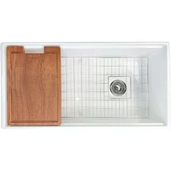 Nantucket Sinks Cape 36" Fireclay Workstation Farmhouse Sink with Accessories, White, T-PS36W