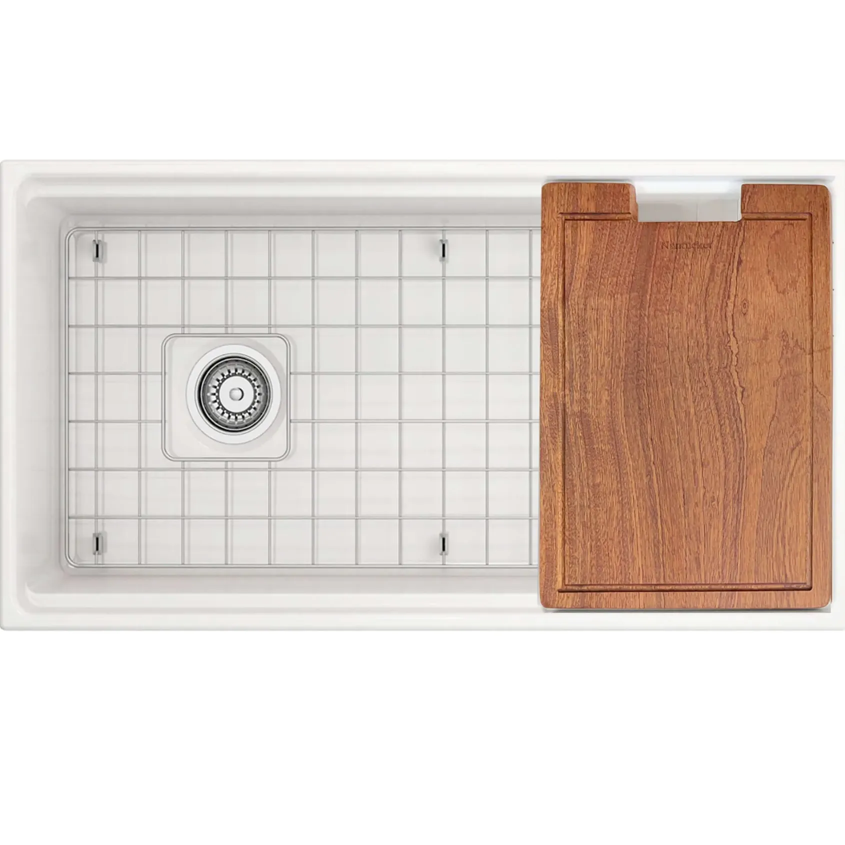 Nantucket Sinks Cape 36" Fireclay Workstation Farmhouse Sink with Accessories, White, T-PS36W
