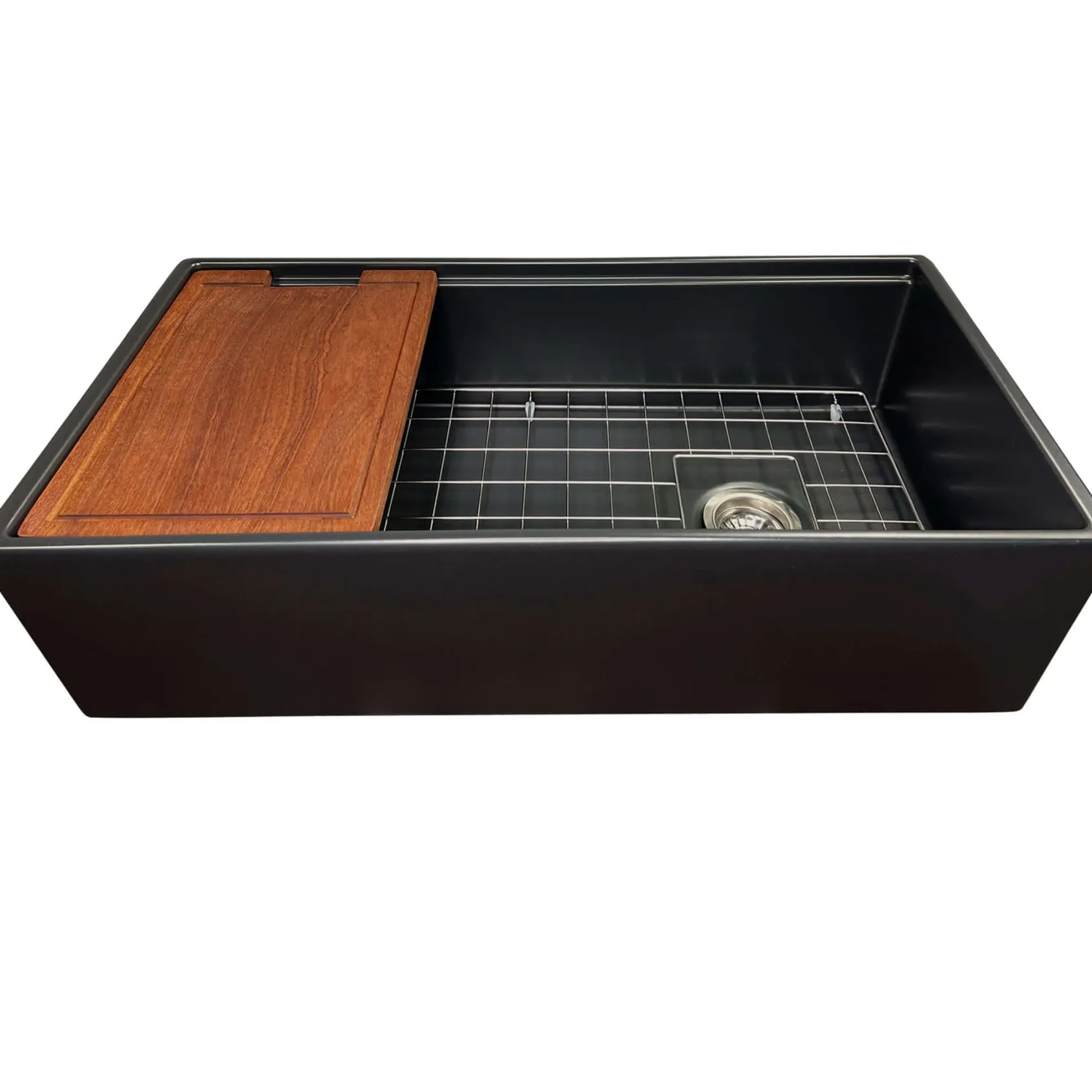 Nantucket Sinks Cape 36" Fireclay Workstation Farmhouse Sink with Accessories, Matte Black, T-PS36MB