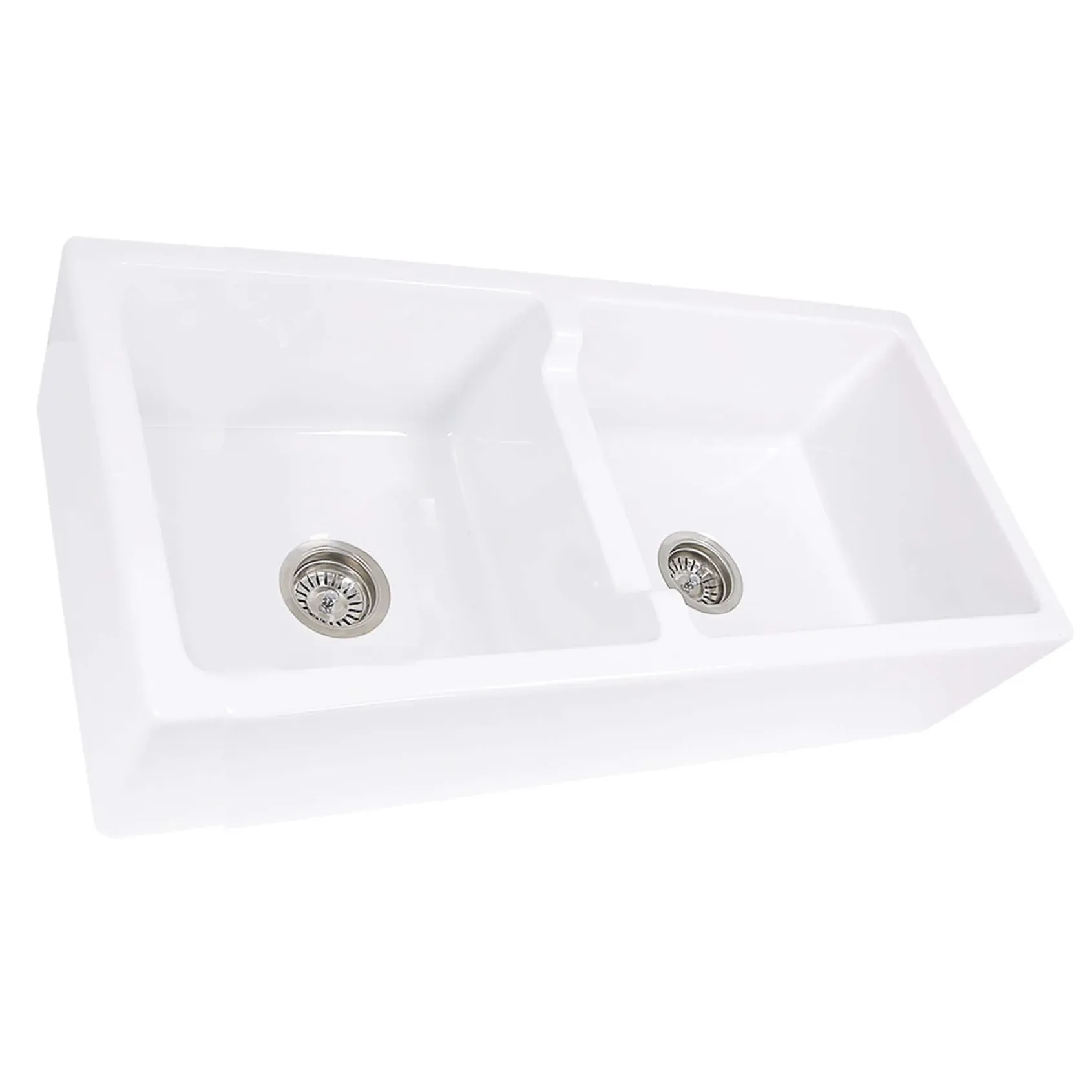 Nantucket Sinks Cape 40" Fireclay Farmhouse Sink, 50/50 Double Bowl, White, Hyannis-39-DBL