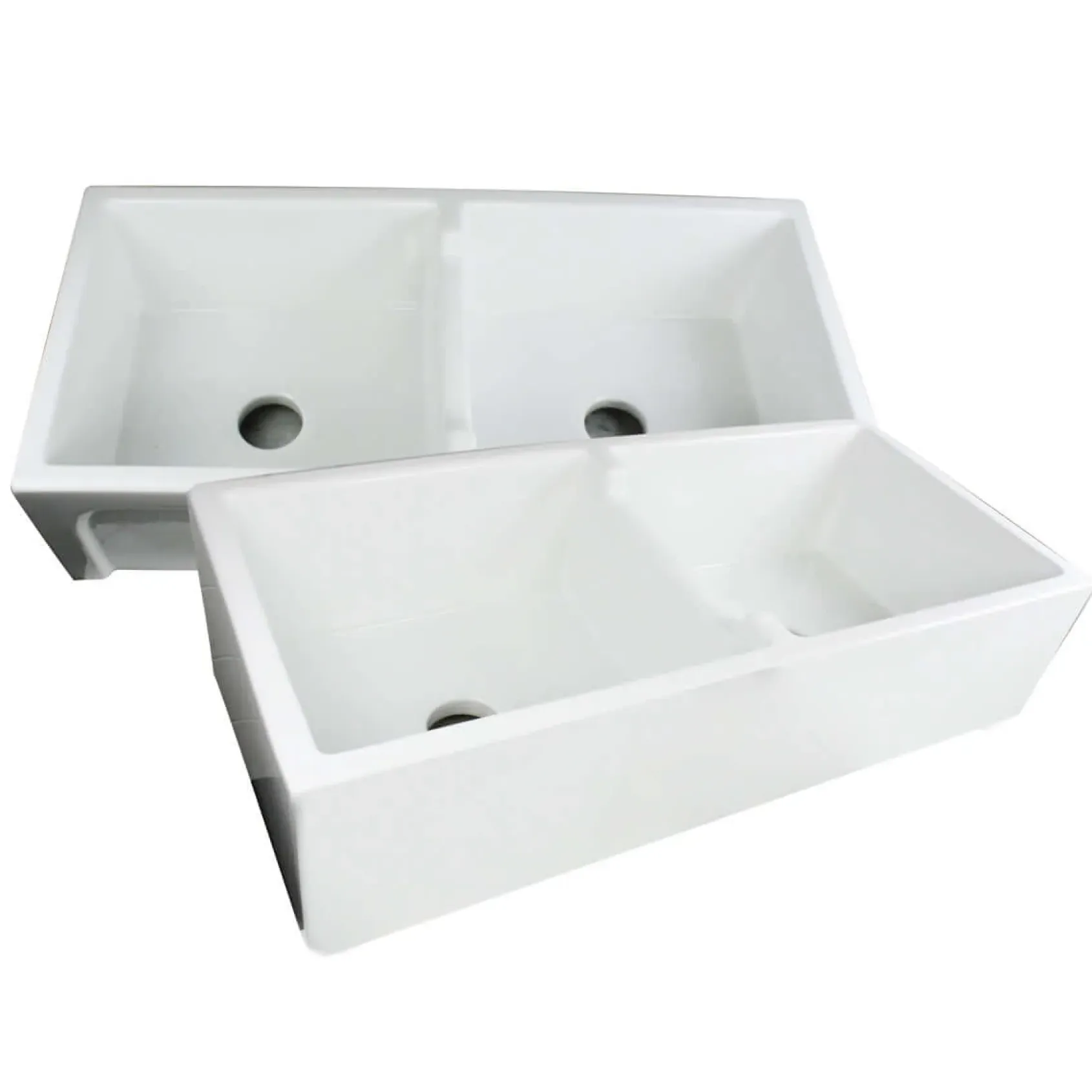 Nantucket Sinks Cape 40" Fireclay Farmhouse Sink, 50/50 Double Bowl, White, Hyannis-39-DBL