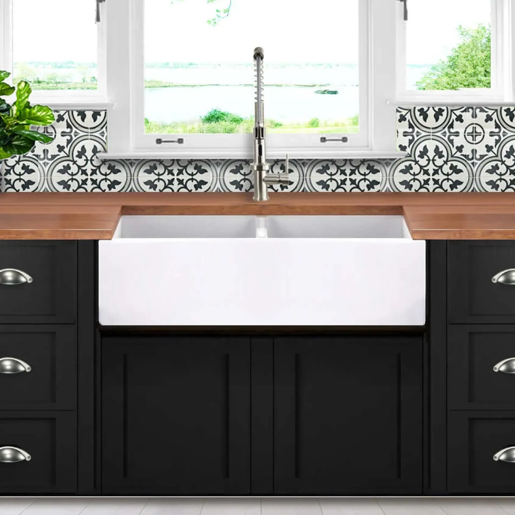 Nantucket Sinks Cape 40" Fireclay Farmhouse Sink, 50/50 Double Bowl, White, Hyannis-39-DBL