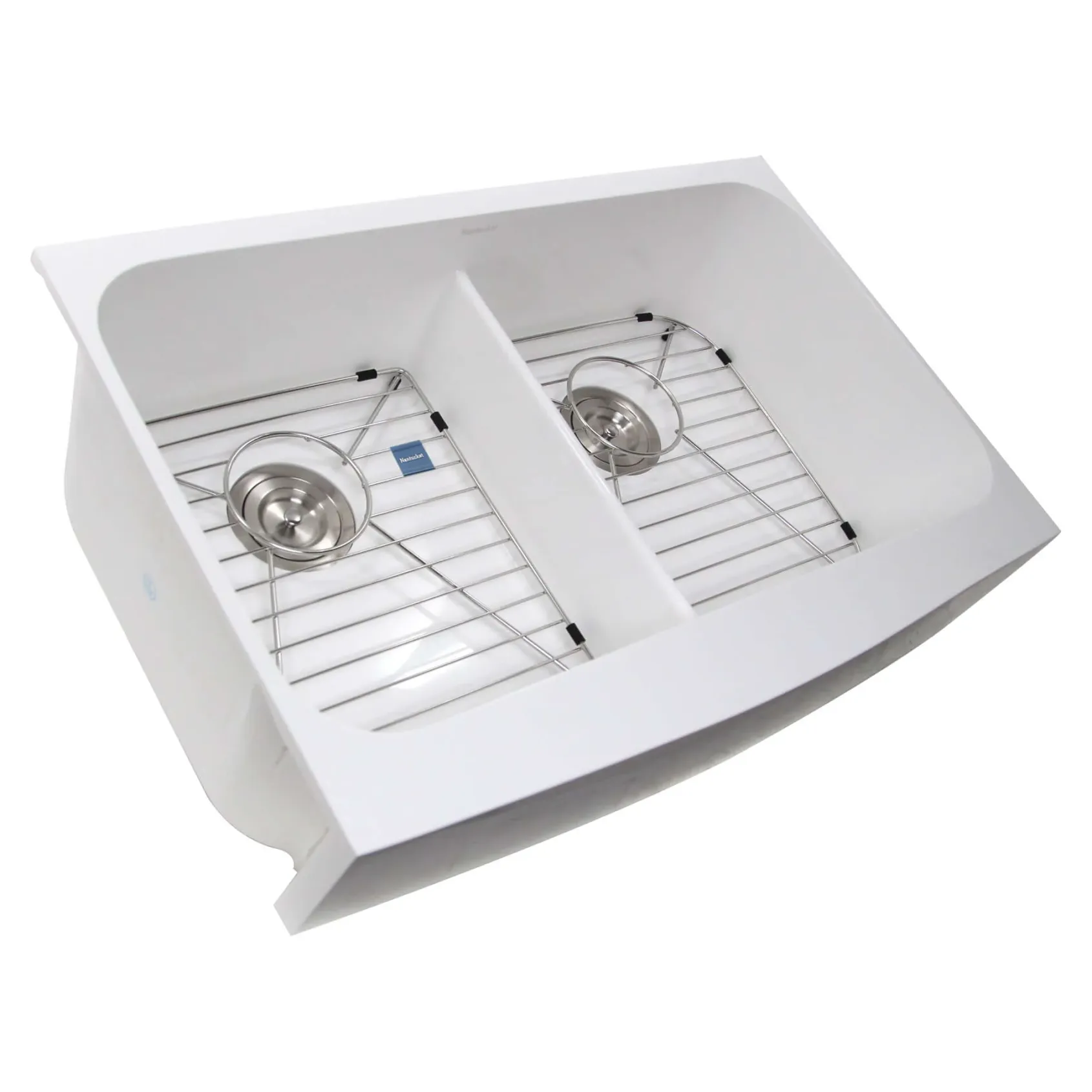 Nantucket Sinks Glacierstone 31" Retrofit Double Bowl Farmhouse Sink, White, NS-GSEZA32D