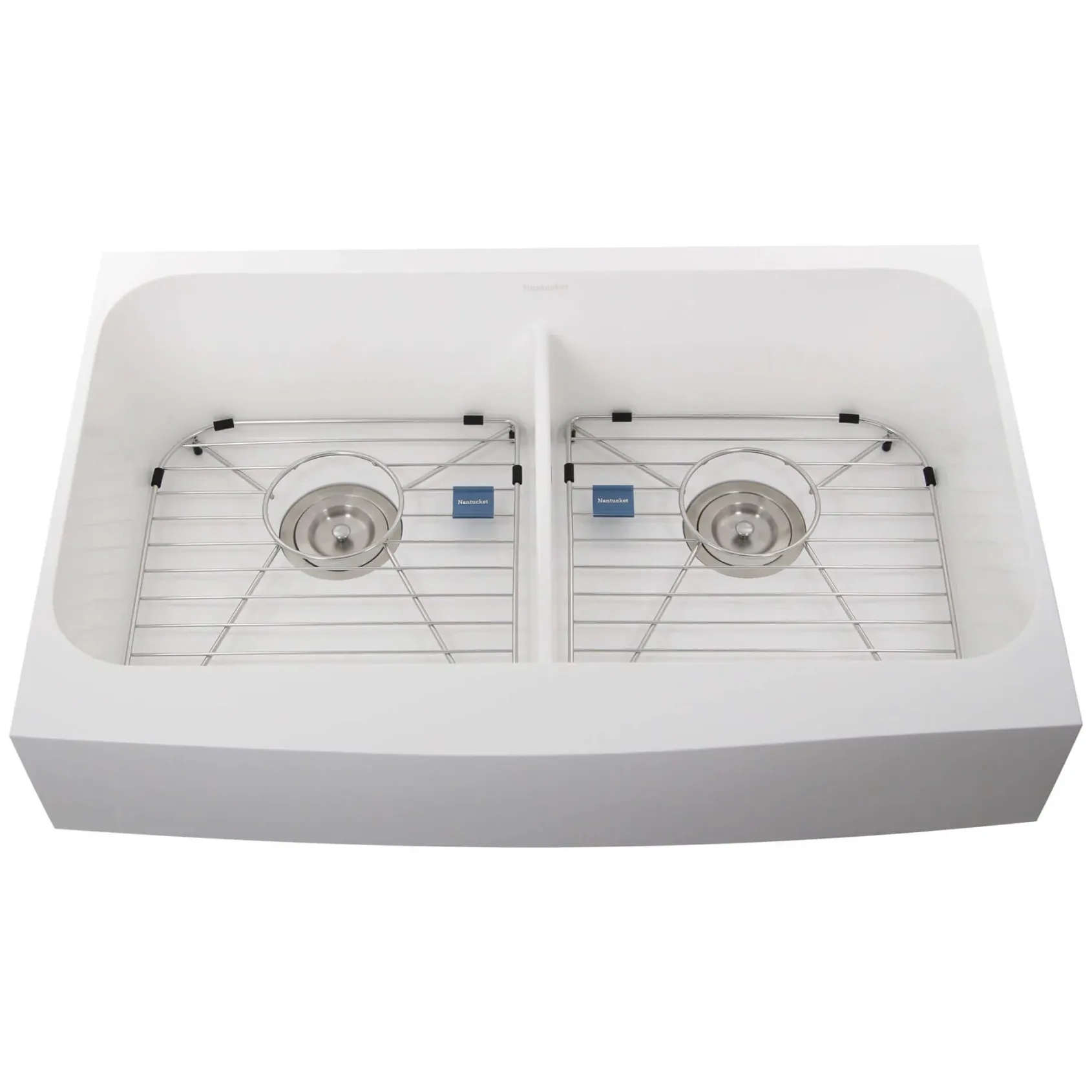 Nantucket Sinks Glacierstone 31" Retrofit Double Bowl Farmhouse Sink, White, NS-GSEZA32D