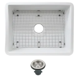 Nantucket Sinks Island 24" Dual Mount Fireclay Kitchen Sink with Accessories, White, ISFC24W-SB1